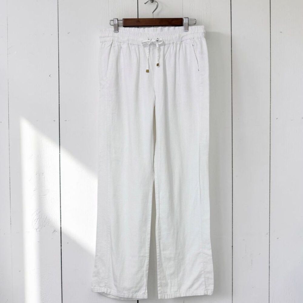 Love Tree Linen Blend Pull On Pants Womens M White Drawstring Wide Leg Casual
